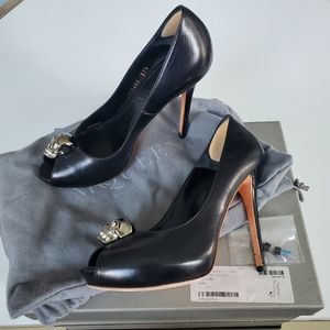 Alexander McQueen black peep toe platform heels